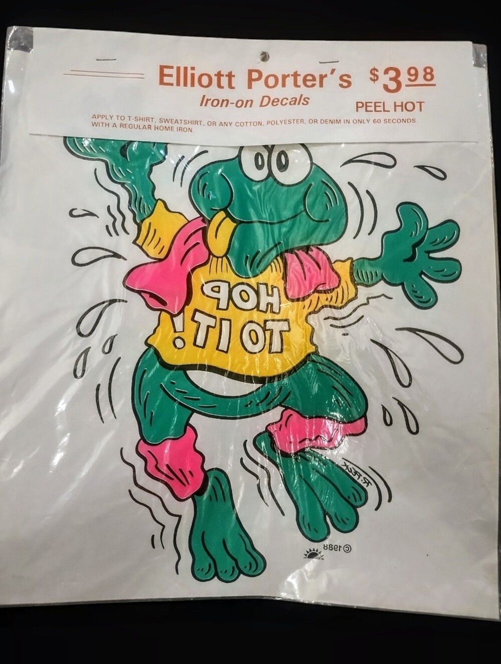 NOS Rare 1980s Elliott Porter's Exercise Frog Hop To It Iron-On Shirt Decal